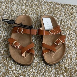 Just Be Tan Buckled Sandals